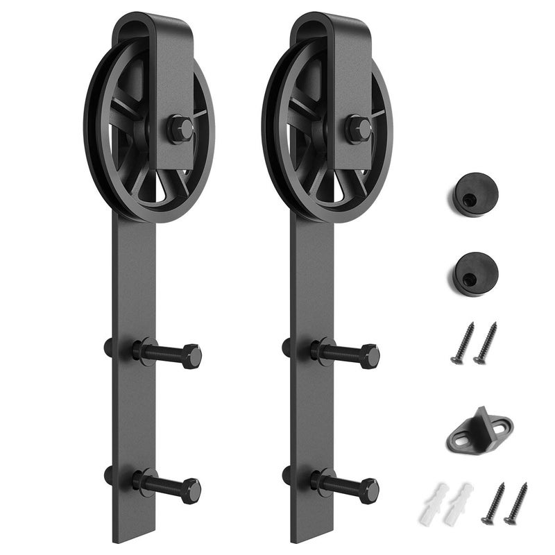SMARTSTANDARD Sliding Barn Door Hardware Hangers 2pcs (Black) (Big Wheel Hangers) - Image 1